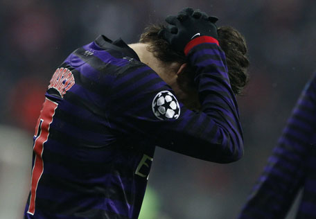 Arsenal's Tomas Rosicky reacts following his team's Champions League round of 16 second leg match against Bayern Munich in Munich March 13, 2013. (REUTERS)