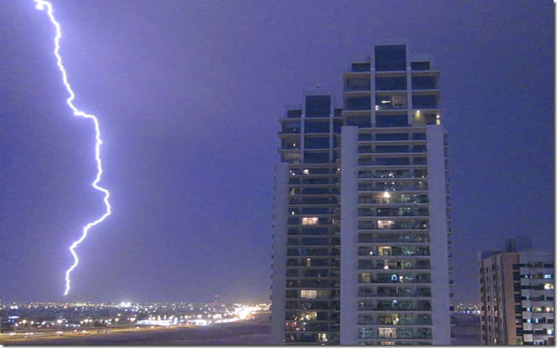 Lightning strikes west of Tecom in Dubai. Picture taken by Emirates 24|7 reader Michiel Visser