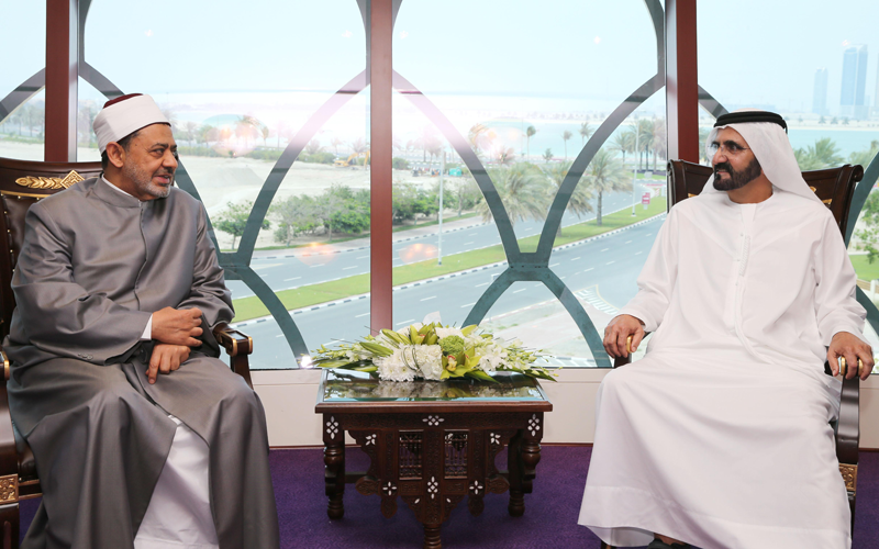 His Highness Sheikh Mohammed bin Rashid Al Maktoum receives Professor Dr Sheikh Ahmad Mohammed Al Tayeb, Grand Sheikh of the Al Azhar University, and Grand Imam of the Al Azhar (Wam)