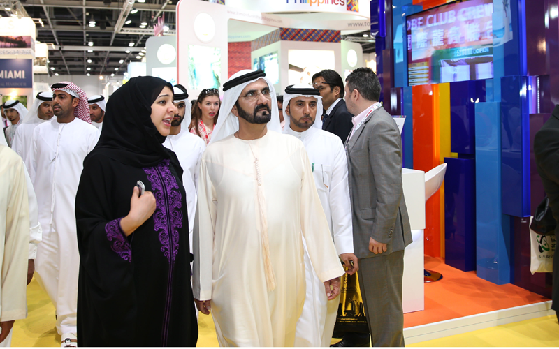His Highness Sheikh Mohammed bin Rashid Al Maktoum tours Arabian Travel Market in Dubai on Tuesday (Wam)