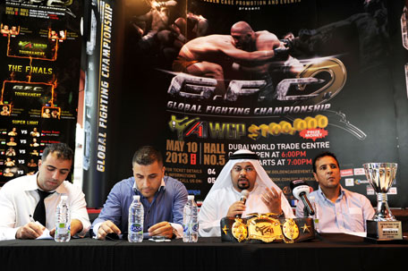 Dubai Sports Council and Golden Cage Promotion officials announcing details of the event at a press conference in Dubai on Wednesday. (SUPPLIED)