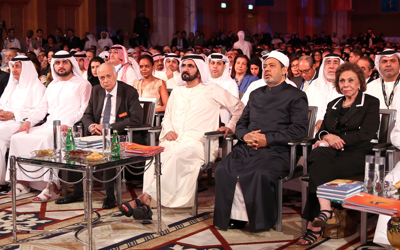 His Highness Sheikh Mohammed bin Rashid Al Maktoum attending the opening session of the Arab Media Forum (Wam)
