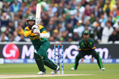 Hashim Amla of South Africa plays a shot during the ICC Champions Trophy Group B match against Pakistan at Edgbaston on June 10, 2013 in Birmingham, England. (GETTY)