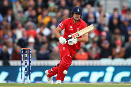 Alastair Cook of England bats during the ICC Champions Trophy Group A match against Sri Lanka at The Oval on June 13, 2013 in London, England. (GETTY)