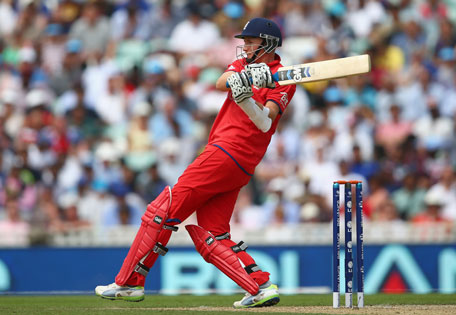 Joe Root of England hits out during the ICC Champions Trophy Semi-Final against South Africa at The Oval on June 19, 2013 in London, England. (GETTY)