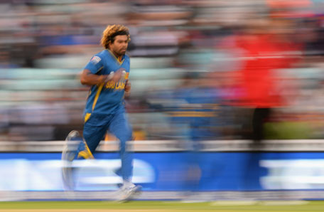 Lasith Malinga of Sri Lanka charges in to bowl during the ICC Champions Trophy Group A fixture against Australia at The Oval on June 17, 2013 in London, England. (GETTY)
