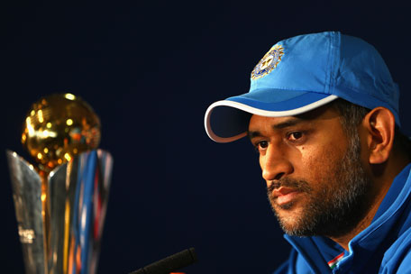 (File) India captain MS Dhoni addresses the media during a press conference at Edgbaston on June 22, 2013 in Birmingham, England. (Getty)