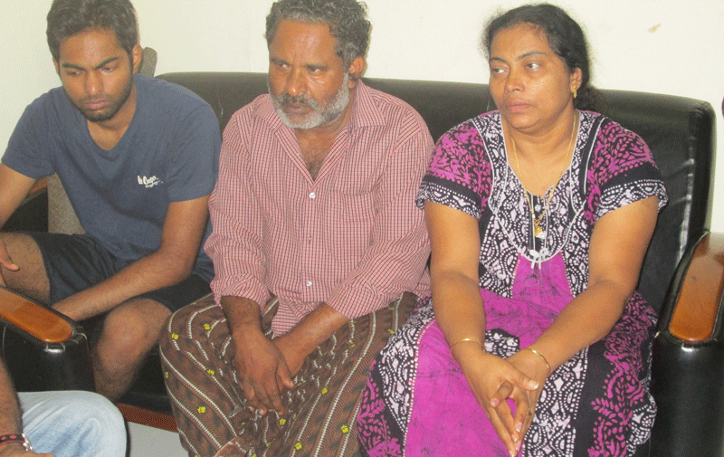 Parents and brother of Shyam Kumar Nair who died in mysterious circumstances in the house in Dubai which he shared with roommates working for the same employer.