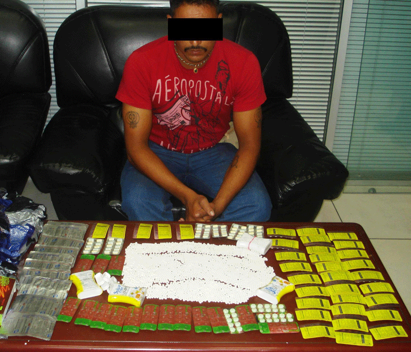 Some of the 4,100 narcotic pills seized at Abu Dhabi International Airport.