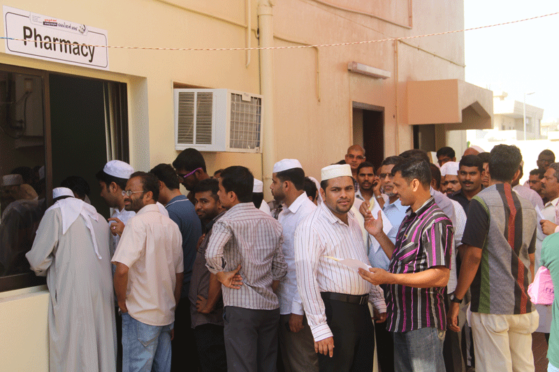 Labourers at the free medical camp conducted by the All Kerala Medical Graduates Association (AKMG) and the Sunni Cultural Centre (Markaz) in Dubai recently.