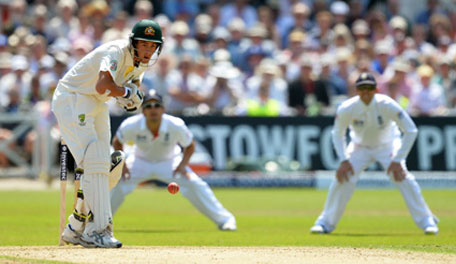 Australian batsman Ashton Agar plays a shot during the second day's play in the first Ashes Test against England at Trent Bridge in Nottingham, England on July 11, 2013. (AFP)