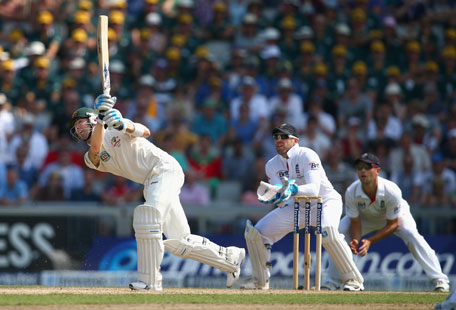 Michael Clarke of Australia bats as Matt Prior of England keeps wicket during day one of the 3rd Investec Ashes Test at Old Trafford Cricket Ground on August 1, 2013 in Manchester, England. (GETTY)