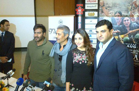 The cast and crew of ‘Satyagraha’in Dubai on August 19. (Bindu Suresh Rai)