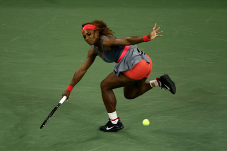 Serena Williams of the US plays a forehand during her women's singles quarter-final match against Carla Suarez Navarro of Spain on Day Nine of the 2013 US Open at USTA Billie Jean King National Tennis Center on September 3, 2013 in New York City. (AFP)