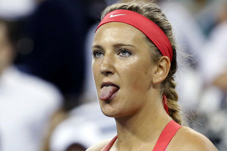 Victoria Azarenka of Belarus sticks out her tongue as she celebrates defeating Daniela Hantuchova of Slovakia during their women's quarter-final match at the US Open tennis championships in New York September 4, 2013. (REUTERS)