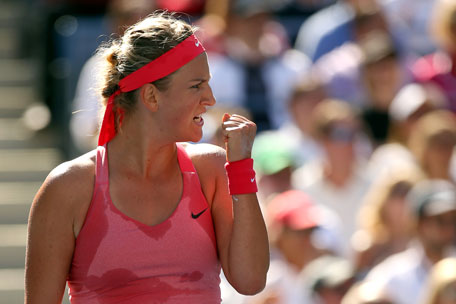 Victoria Azarenka of Belarus reacts during her women's singles semifinal against Flavia Pennetta of Italy on Day 12 of the 2013 US Open at USTA Billie Jean King National Tennis Center on September 6, 2013 in New York City. (GETTY)