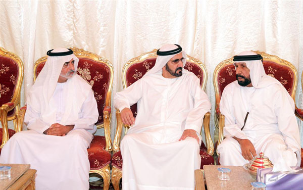 His Highness Sheikh Mohammed bin Rashid Al Maktoum offers condolences to the Balqoba family in Dubai on Sunday (Wam)
