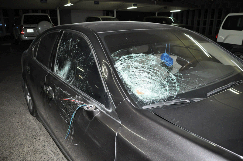 The car involved in the hit-and-run accident in Dubai on Saturday morning.