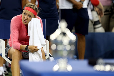 Victoria Azarenka reacts after losing the women's singles final against Serena Williams on Day 14 of the 2013 US Open at the USTA Billie Jean King National Tennis Center on September 8, 2013 in New York City. (GETTY)