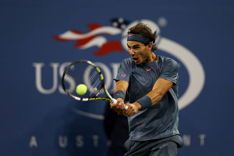 Rafael Nadal plays a backhand during his men's singles final against Novak Djokovic on Day 15 of the 2013 US Open at the USTA Billie Jean King National Tennis Center on September 9, 2013 in New York City. (GETTY)