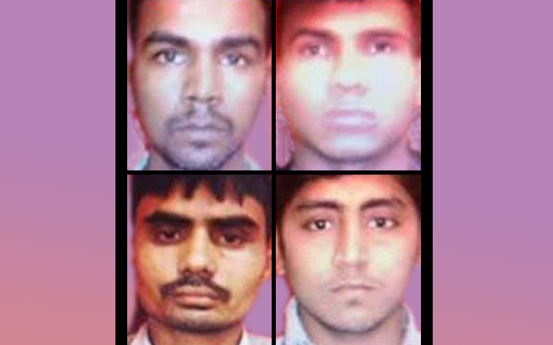 Mukesh Singh (top left), Vinay Sharma (top right), Akshay Thakur (bottom left) and Pawan Gupta (bottom right) sentenced to death for the fatal gang rape of a 23-year-old student on a moving bus in Delhi on December 16, 2012. (SUPPLIED)