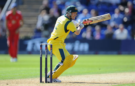 Australia's George Bailey cuts a ball towards the boundary during the 4th NatWest Series ODI against England at SWALEC Stadium on September 14, 2013 in Cardiff, Wales. (GETTY)