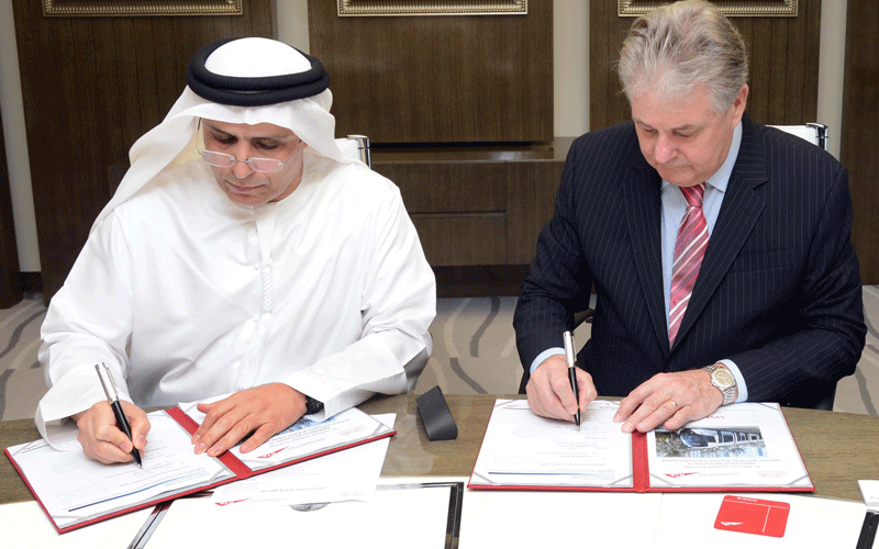 Mattar Al Tayer, Chairman of the Board and Executive Director of the RTA, and David Campbell, CEO of Serco for Africa, Middle East, Asia and Australia, signing the Dubai Tram operation contract of Dh105 million in Dubai.