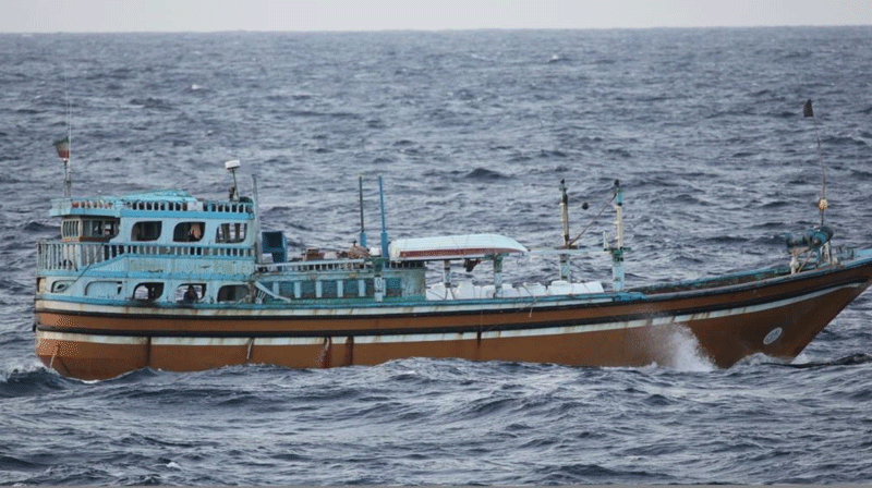 The vessel from which a large quantity of drugs was seized, 360km from the coast of Somalia.