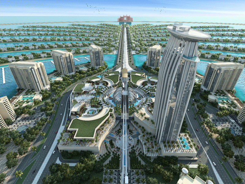 An aerial view of Nakheel Mall on Palm Jumeirah