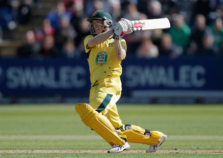 George Bailey of Australia hits out during the 4th Natwest Series One Day International between England and Australia at the SWALEC Stadium on September 14, 2013 in Cardiff, Wales. (GETTY)