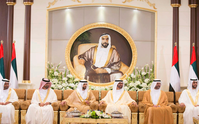 General Sheikh Mohammed bin Zayed Al Nahyan along with other dignitaries receiving Eid Al Adha well wishers on Tuesday.