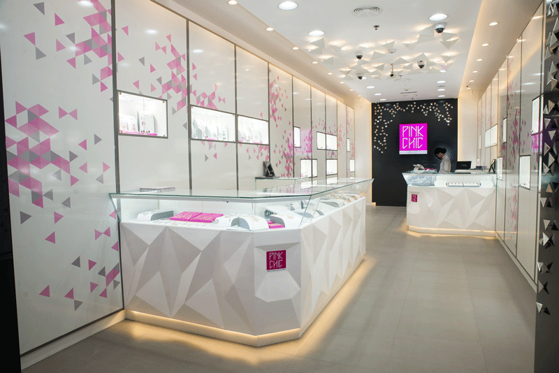 Malabar Gold's 'Pink Chic' mini jewellery store which opened in Arabian Centre, Dubai.