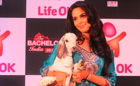 Mallika Sherawat during the launch of 'The Bachelorette India – Mere Khayalon ki Mallika'. (SUPPLIED)