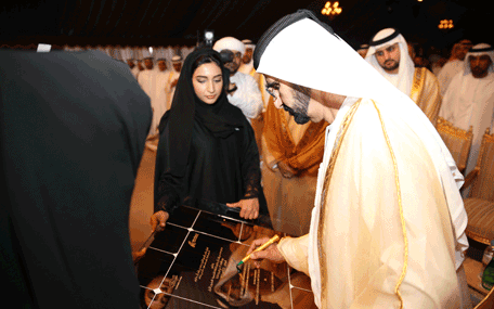 His Highness Sheikh Mohammed bin Rashid Al Maktoum, Vice President and Prime Minister of the UAE and Ruler of Dubai,  signing a photovoltaic (PV) panel, declaring the launch of Phase Two of the Dh12 billion Mohammad bin Rashid Al Maktoum Solar Park in Dubai on Tuesday.(Wam)