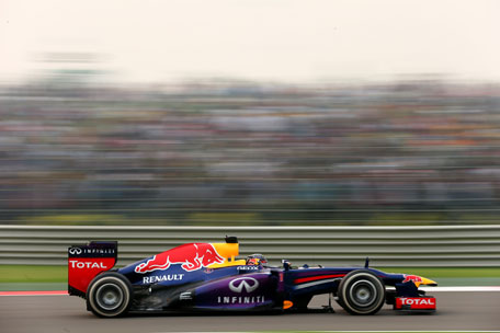 Sebastian Vettel of Germany and Infiniti Red Bull Racing drives during the Indian Formula One Grand Prix at Buddh International Circuit on October 27, 2013 in Noida, India. (GETTY)