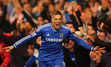 Fernando Torres of Chelsea celebrates scoring their second goal during the Barclays Premier League match against Manchester City at Stamford Bridge on October 27, 2013 in London, England. (GETTY)