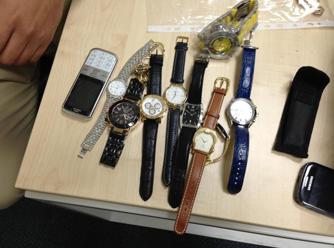 Watches seized from suspects [Pix: SUPPLIED]