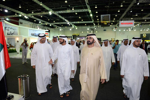 His Highness Sheikh Mohammed bin Rashid Al Maktoum tours the Dubai International Motor Show currently running at the Dubai World Trade Centre (Wam)