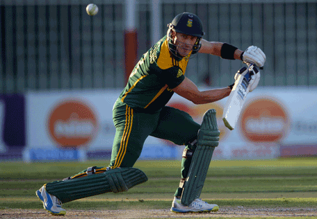 South African player Faf du Plessis looks at the ball after playing a shot during the fifth and final one-day agaisnt Pakistan at the Sharjah Cricket Stadium in Sharjah on November 11, 2013. South Africa are winning the five-match series with an unbeatable 3-1 lead. (AFP)