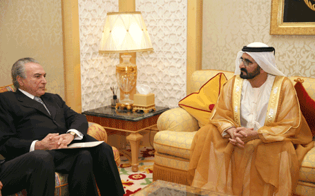 His Highness Sheikh Mohammed bin Rashid Al Maktoum receives Michel Temer, Vice-President of Brazil (Wam)
