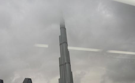 Clouds partially cover Dubai's Burj Khalifa. (Courtesy: Shees Mehamood)