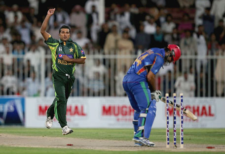 Bilawal Bhati of Pakistan celebrates after dismissing Mohammad Asghar Stanikzai of Afghanistan during the Twenty20 match at the Sharjah Cricket Stadium on December 8, 2013 in Sharjah, UAE. (GETTY)