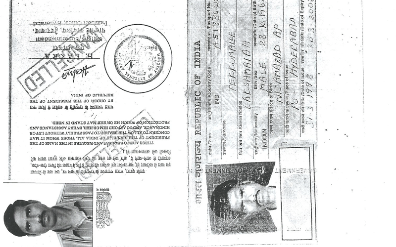 Passport of Thekkummale Lakshman who died in Sharjah on December 4, 2013.