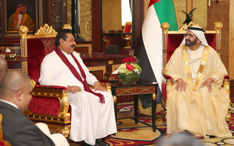 His Highness Sheikh Mohammed bin Rashid Al Maktoum receives Mahinda Rajapaksa, President of the Democratic Socialist Republic of Sri Lanka (Wam)