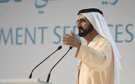 His Highness Sheikh Mohammed bin Rashid Al Maktoum addresses participants of the 2nd Government Summit which concluded in Madinat Jumeirah, Dubai, on Wednesday. (Wam)