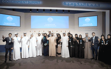His Highness Sheikh Mohammed bin Rashid Al Maktoum with the participants of the 2nd Government Summit in Dubai on Wednesday (Wam)