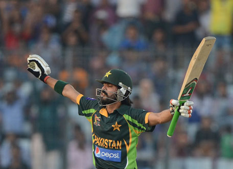 Pakistan batsman Fawad Alam reacts after scoring a century during the final of the Asia Cup one-day cricket tournament at the Sher-e-Bangla National Cricket Stadium in Dhaka on March 8, 2014. (AFP)