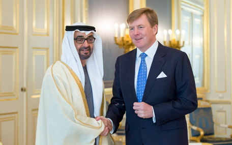 General Sheikh Mohamed bin Zayed meets Dutch King Willem-Alexander during the Nuclear Security Summit in The Hague in the Netherlands. (Wam)