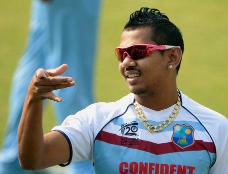 West Indies cricketer Sunil Narine attends the training session at the Sher-e-Bangla National Cricket Stadium in Dhaka on April 2, 2014. (AFP)