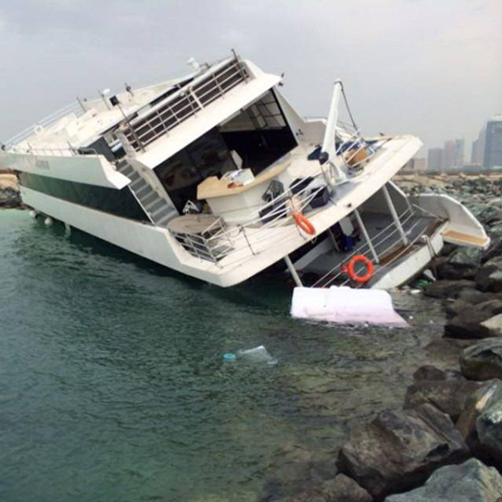 The luxury yacht crash-docked near Skydive Dubai. Pic credit: Facebook